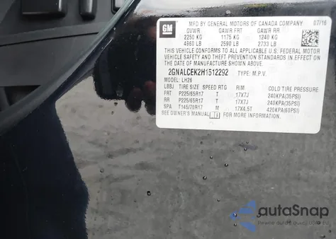 2017 Chevrolet Equinox Lt из США, поврежденный, VIN 2GNALCEK2H1512292